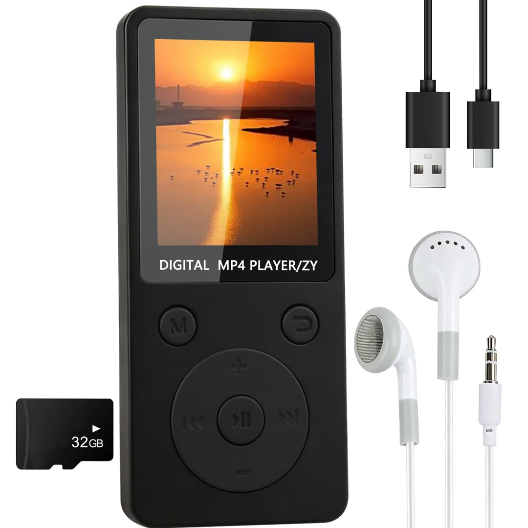 MP3 Player Bluetooth 5.3 mit 32 GB Speicher, MP3 Player mit Lautsprecher, 1,8 Zoll HiFi Music Player