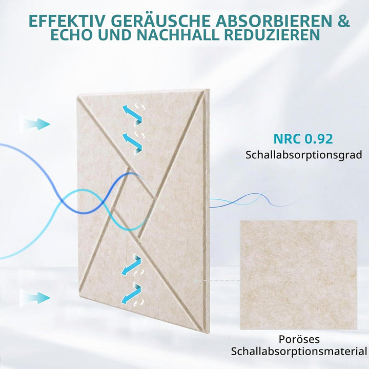 JAMELO Quadratische Akustikplatten Akustikpaneele selbstklebend 12 Stücke, Schallschutzplatten aus H
