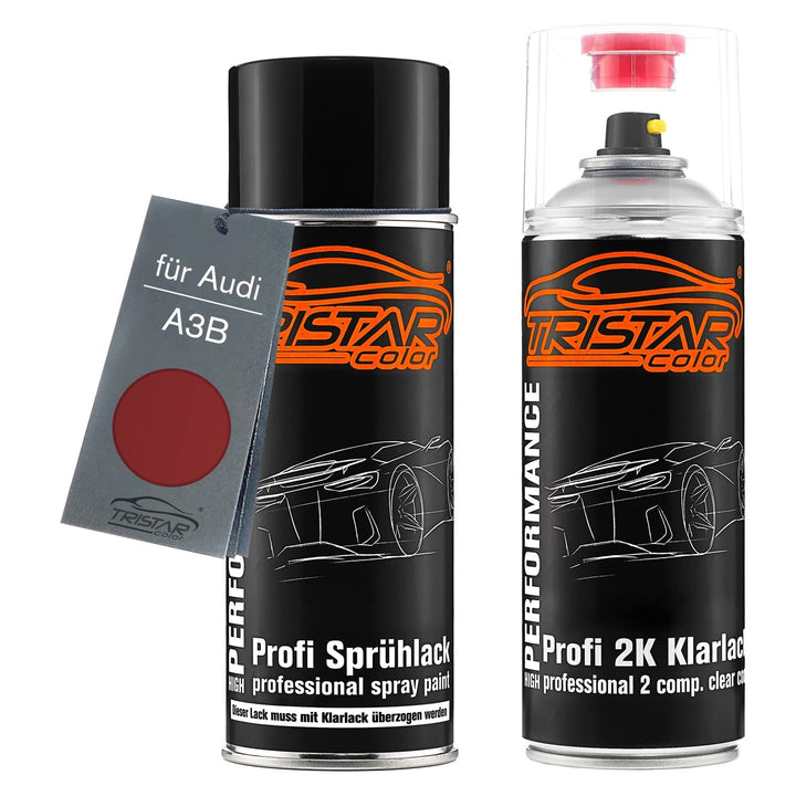 TRISTARcolor Autolack 2K Spraydosen Set für Audi A3B Gambiarot Basislack 2 Komponenten Klarlack Sprü