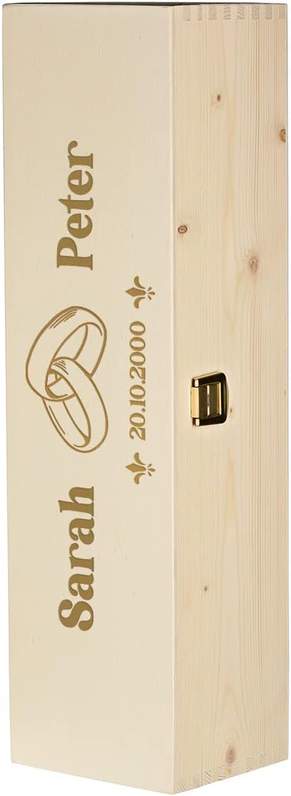 2-TLG Wein Geschenkset - personalisierte 0,7 L Weinflasche und Kiste aus Holz - perfekt für Hochzeit