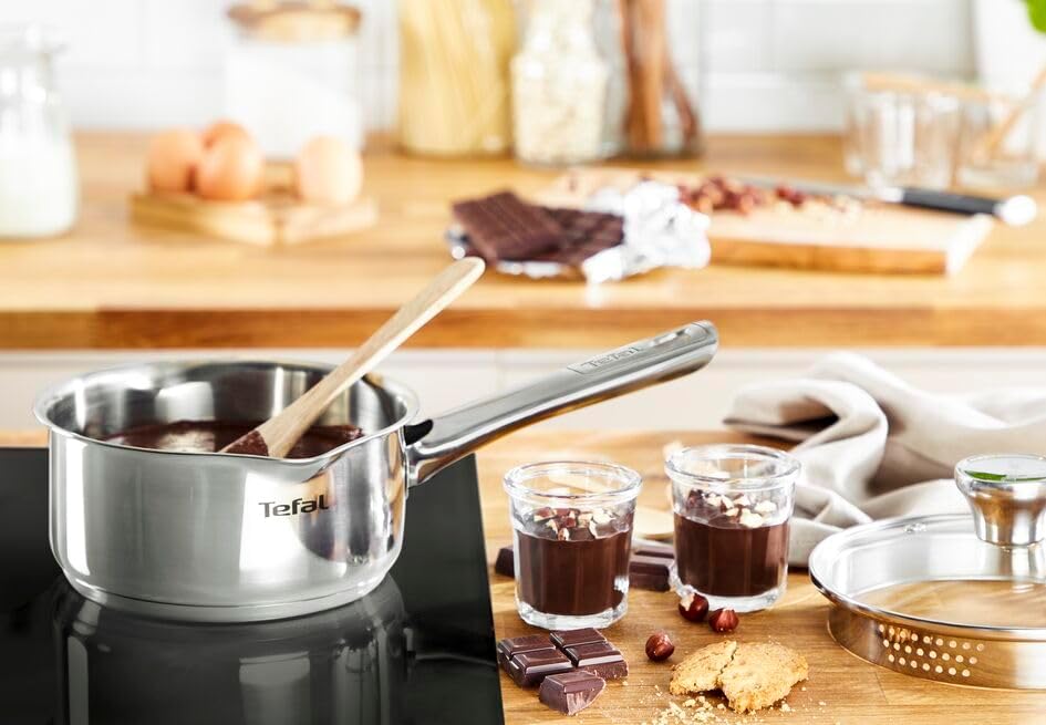 TEFAL DUETTO Stielkasserolle 16cm | A70522 | Edelstahl-Kochgeschirr | mit Siebdeckel und Ausgiesshil