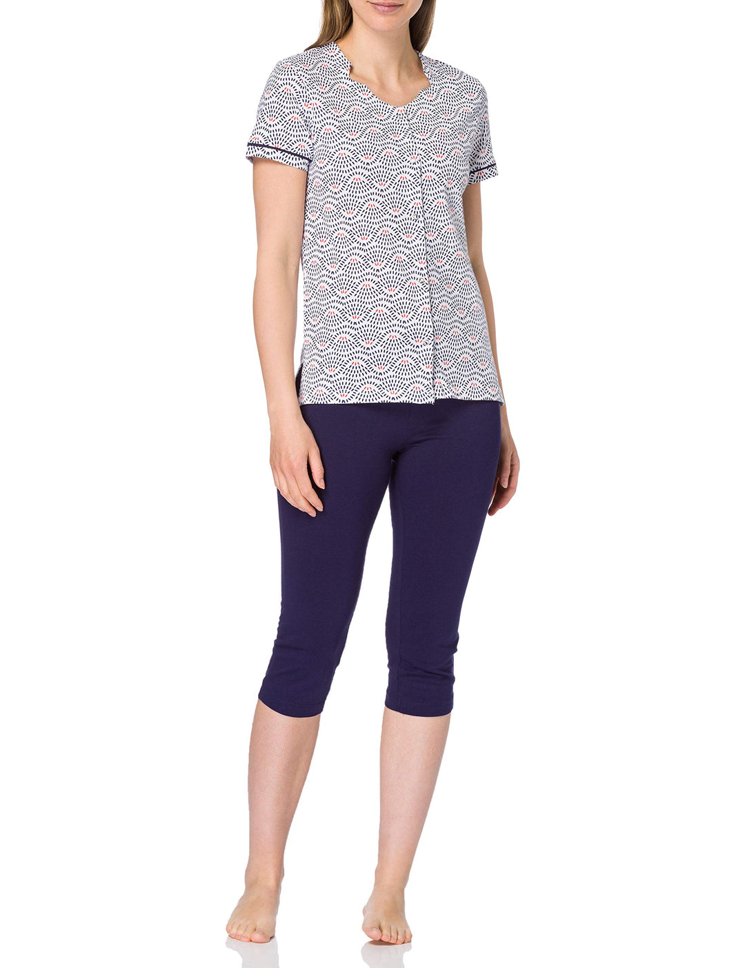 Mary White Damen Af.Qua.pcogt Pyjamaset XXL Ecru/Marineblau, XXL Ecru/Marineblau