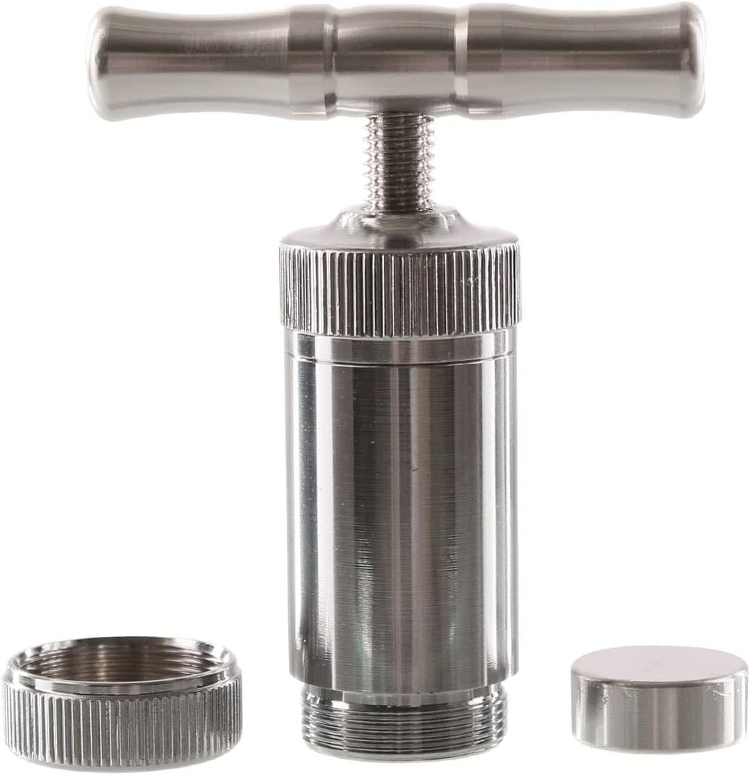 Pollenpresse aus Edelstahl, Höhe 8,5 cm, Durchmesser 2,5 cm, zur Herstellung von Coins aus Pflanzenm