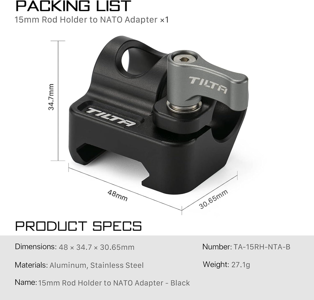 TILTA 15mm Rod Holder to Adapter 15mm Rutenhalter auf NATO-Adapter, 15mm Rutenhalter auf NATO-Adapte
