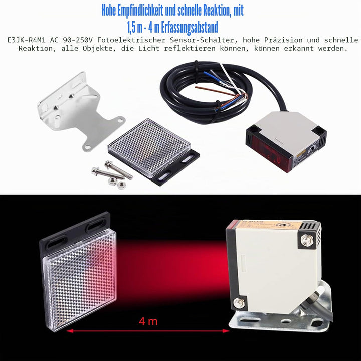 Reflektor Lichtschranke AC 90-250 V 3A Sensor für Lichtschranke E3JK-R4M1 Schalter für Spiegelreflex