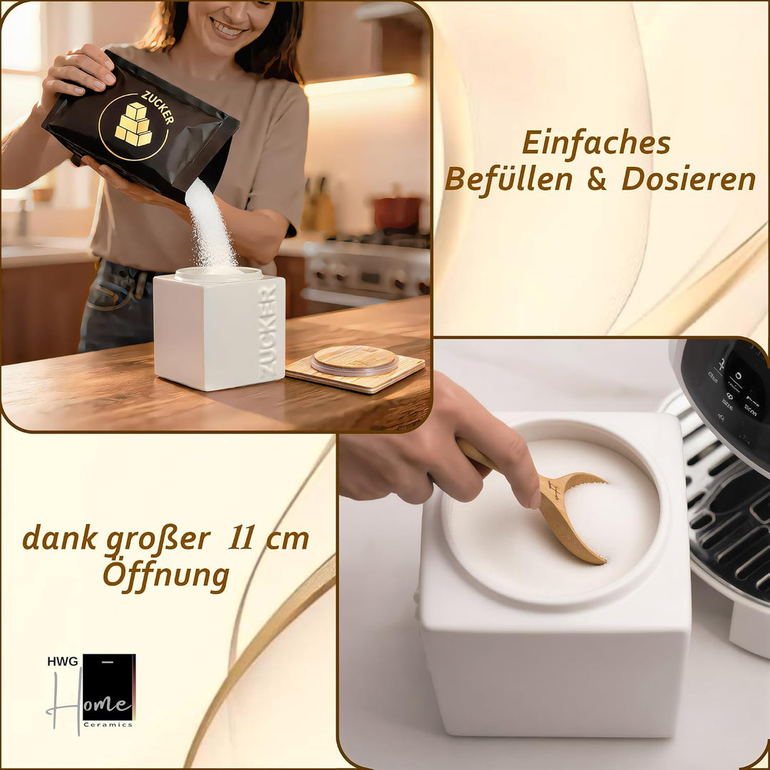 HWG-Home® - Design Zuckerdose Luftdicht 1kg - für lange Haltbarkeit - Anthrazit - Zuckerbehälter aus