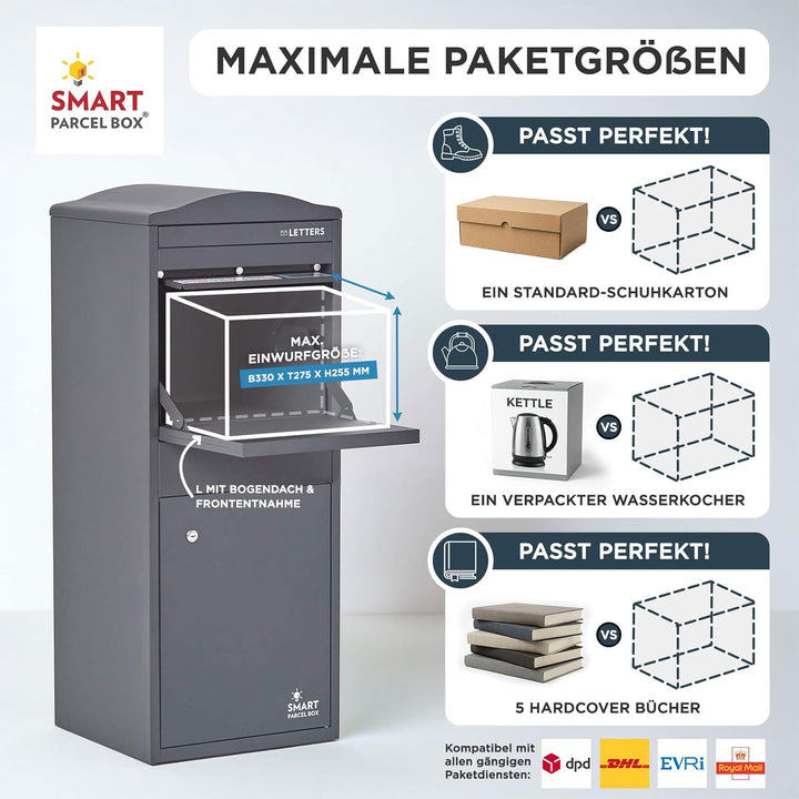 SMART PARCEL BOX Paketbox draussen, Standbriefkasten mit Paketfach, Paketbriefkasten XXL, grosse Pos