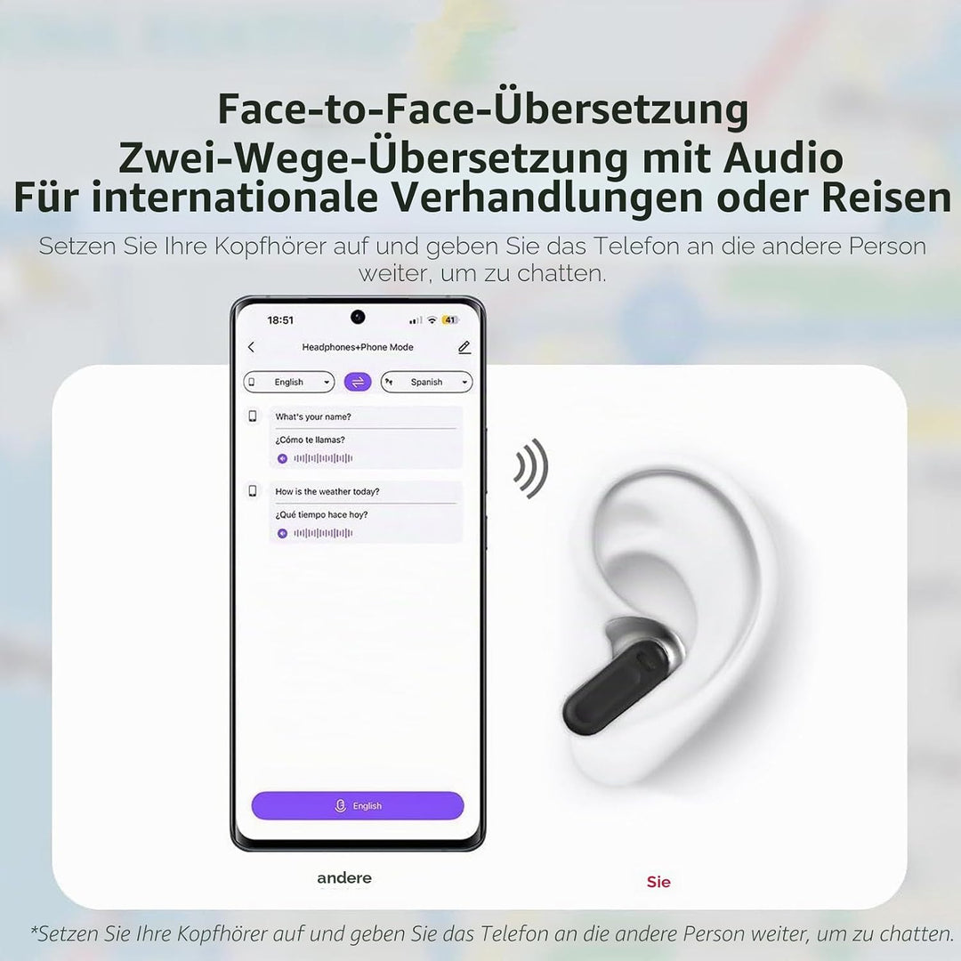Jiawu Ohrhörer mit KI-Übersetzung in Echtzeit, 164 Sprachen/7 Übersetzungsmodi, Übersetzer-Ohrhörer