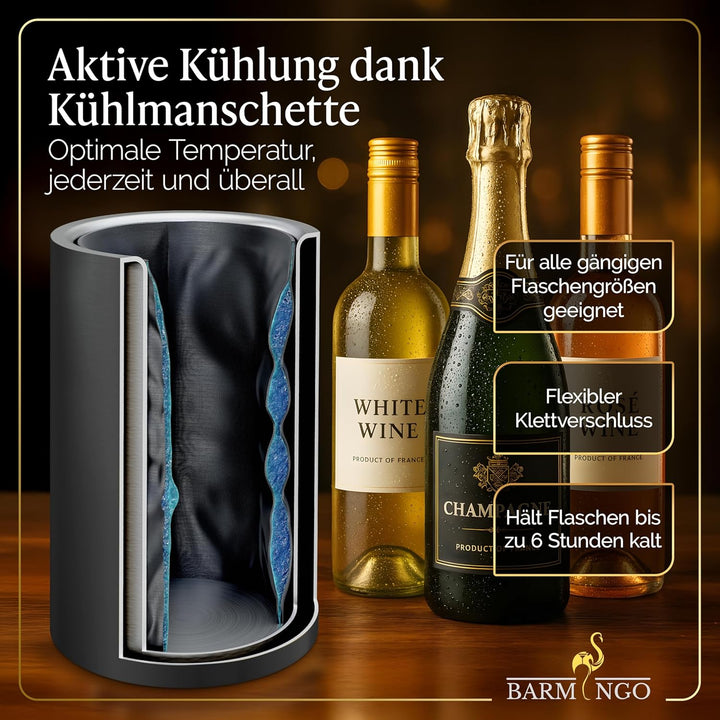 Weinkühler Edelstahl mit 2 Kühlakkus – Getränkekühler & Flaschenkühler für Wein, Sekt, Champagner |