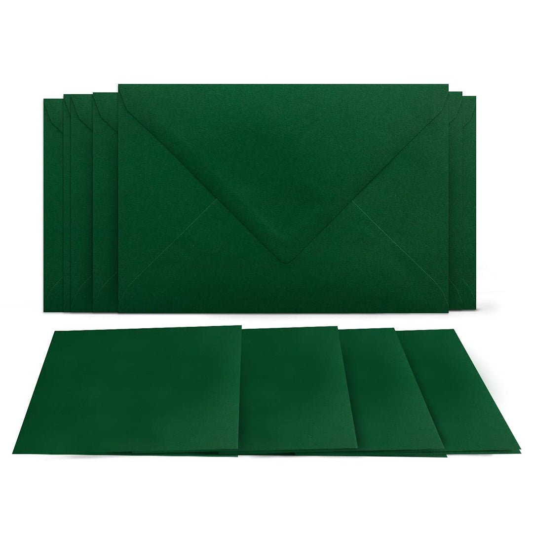 100 Klappkarten mit Umschlägen Set Dunkelgrün - DIN A6 Blanko Doppelkarten 14,8 x 21 cm (160 g/m²) -