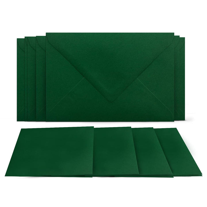 100 Klappkarten mit Umschlägen Set Dunkelgrün - DIN A6 Blanko Doppelkarten 14,8 x 21 cm (160 g/m²) -