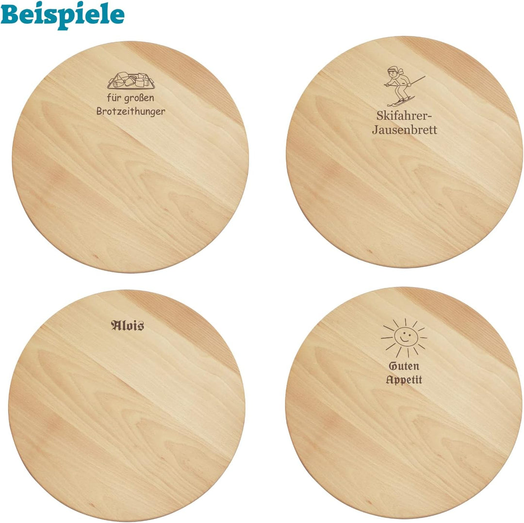 Schneidebrett gross PREMIUM Qualität mit Gravur, Name + Motiv, Servierbrett rund, grosses Brotzeitbr