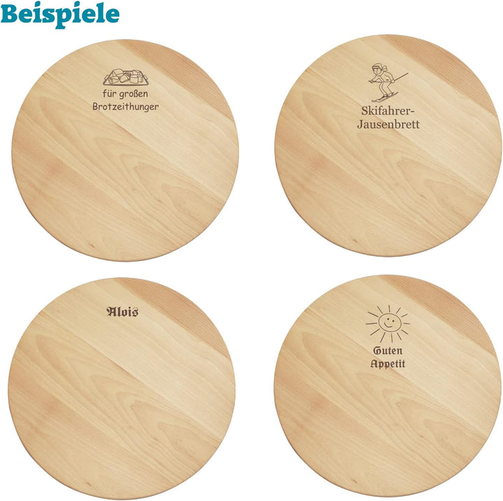 Schneidebrett gross PREMIUM Qualität mit Gravur, Name + Motiv, Servierbrett rund, grosses Brotzeitbr