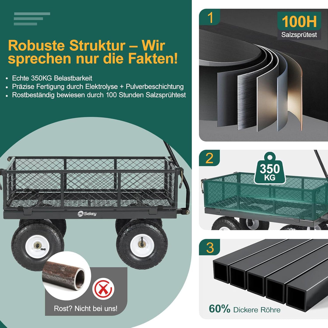 Sekey Bollerwagen Gartenwagen Titan – ECHT 350 KG Tragkraft, 3-in-1 Bollerwagen Plattformwagen mit V