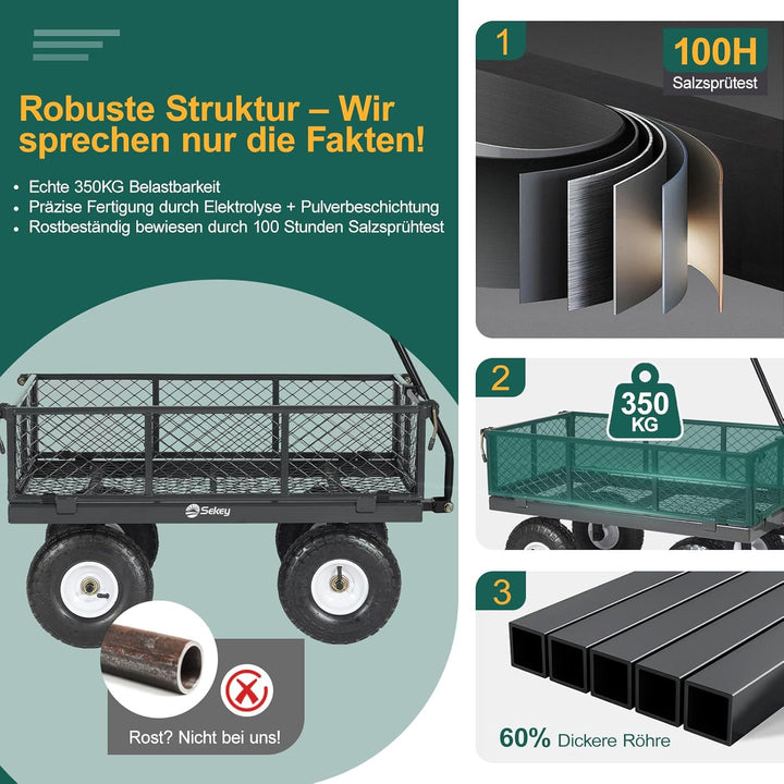 Sekey Bollerwagen Gartenwagen Titan – ECHT 350 KG Tragkraft, 3-in-1 Bollerwagen Plattformwagen mit V