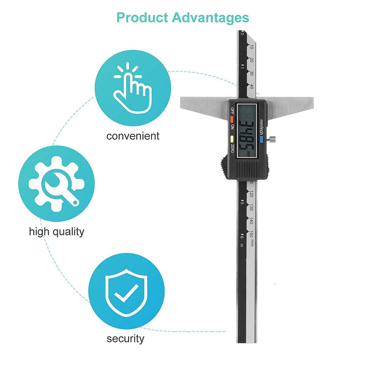Tiefenmesser, 0-150 mm Hochpräziser digitaler Edelstahl Digitaler Tiefenmessschieber mm/Zoll Messsys