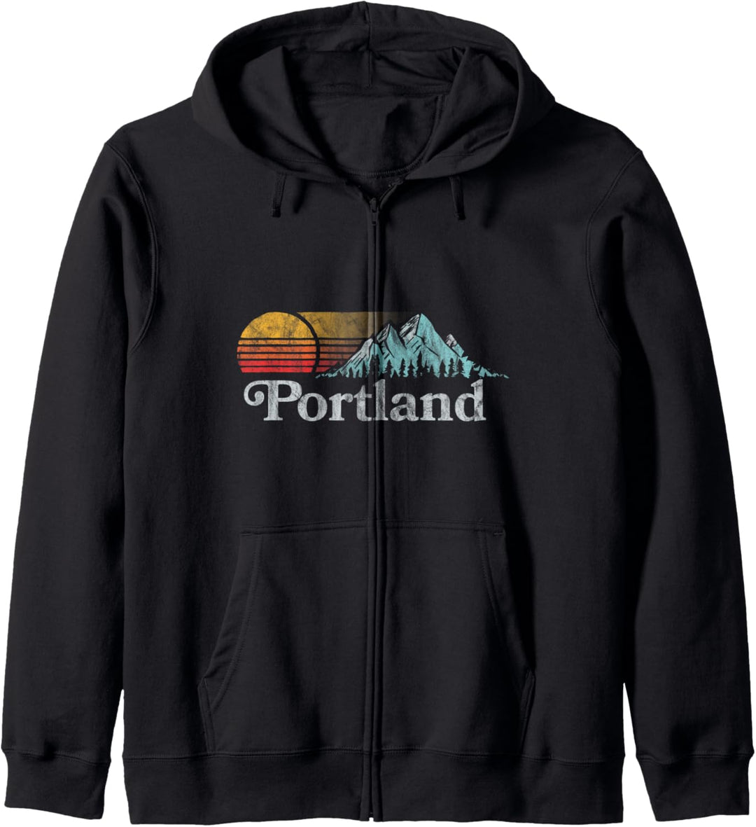 Portland, Oregon Vintage Mountain Sunset 80s Retro Kapuzenjacke