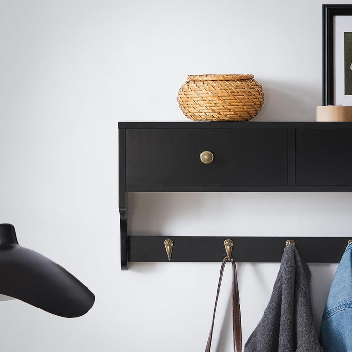 SoBuy FRG178-SCH Wandschrank Wandgarderobe Wandregal Garderobenleiste Hängeregal mit 2 Schubladen un