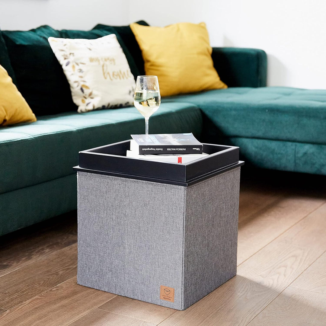 Love IT Store IT Premium 3-in-1 Sitzhocker mit Stauraum - Hocker, Tablett und Aufbewahrungsbox - Aus