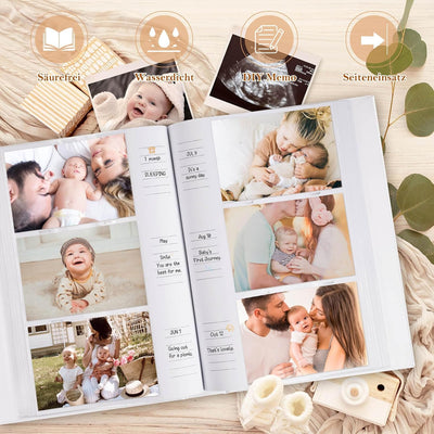 Lanpn Baby Fotoalbum 10x15 300 Fotos, Leinen Fotoalbum Einsteckalbum, Babyalbum mit Memo Schreibfeld