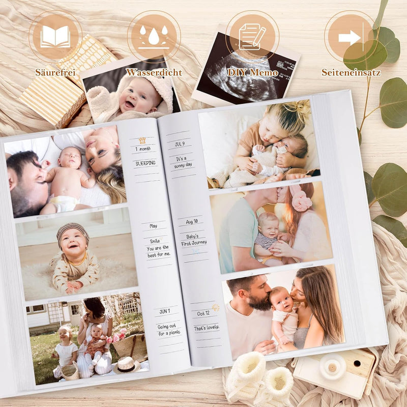 Lanpn Baby Fotoalbum 10x15 300 Fotos, Leinen Fotoalbum Einsteckalbum, Babyalbum mit Memo Schreibfeld