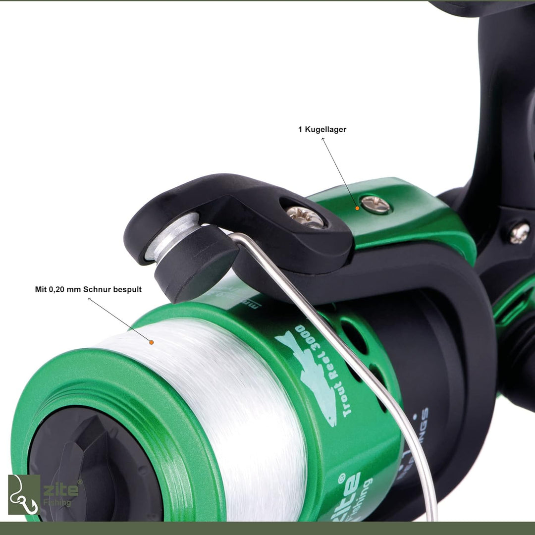 Zite Fishing Forellenrolle Bespult - Angelrolle Forellen Angeln mit Schnur Bespult - Trout Reel 1BB