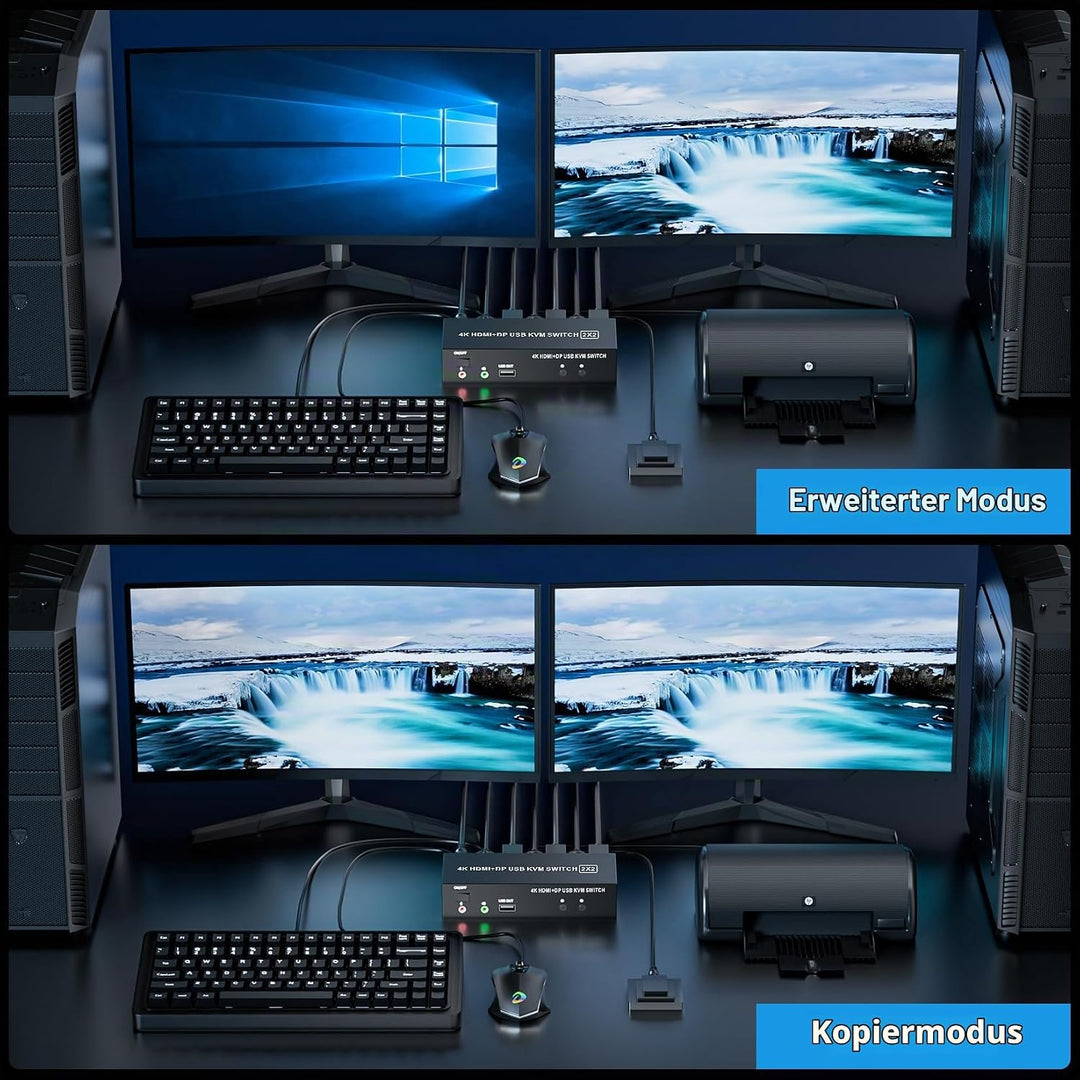 HDMI + Displayport KVM Switch 2 Port, BolAAzuL 4K@60Hz USB 2.0 KVM Switch Box 2 PC 2 Monitor HDMI 2.