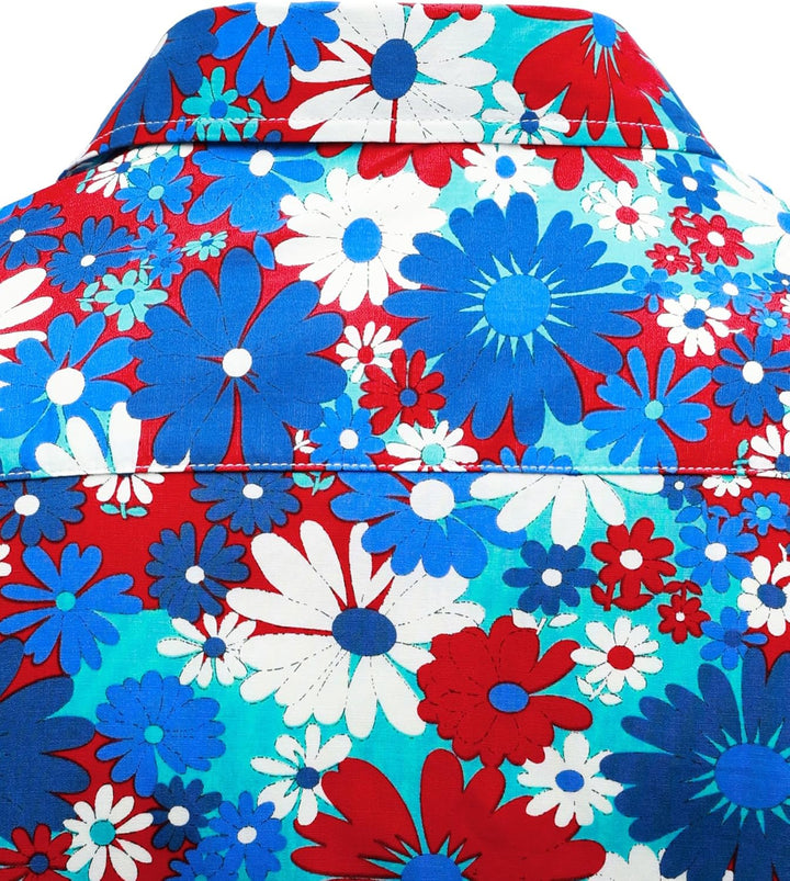 JOGAL Herren Regular Fit Floral Business Hemd Langarm Button Down Print Freizeithemd XXL Blau Rot Gä