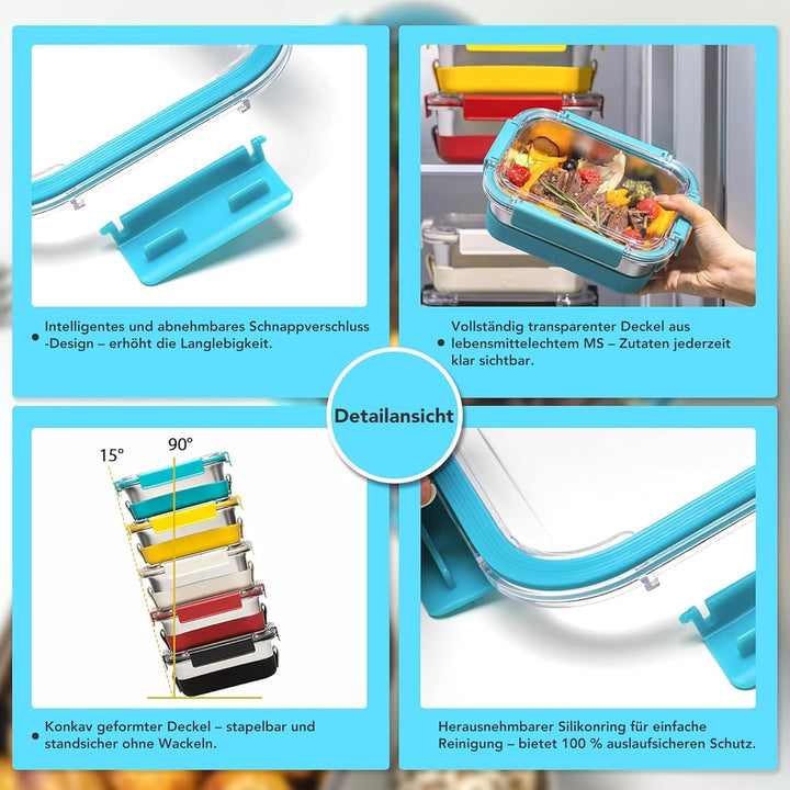 Fenger Edelstahl-Lunchbox mit Silikonhülle/Bento-Box/Frischhaltedosen – auslaufsicher, wiederverwend