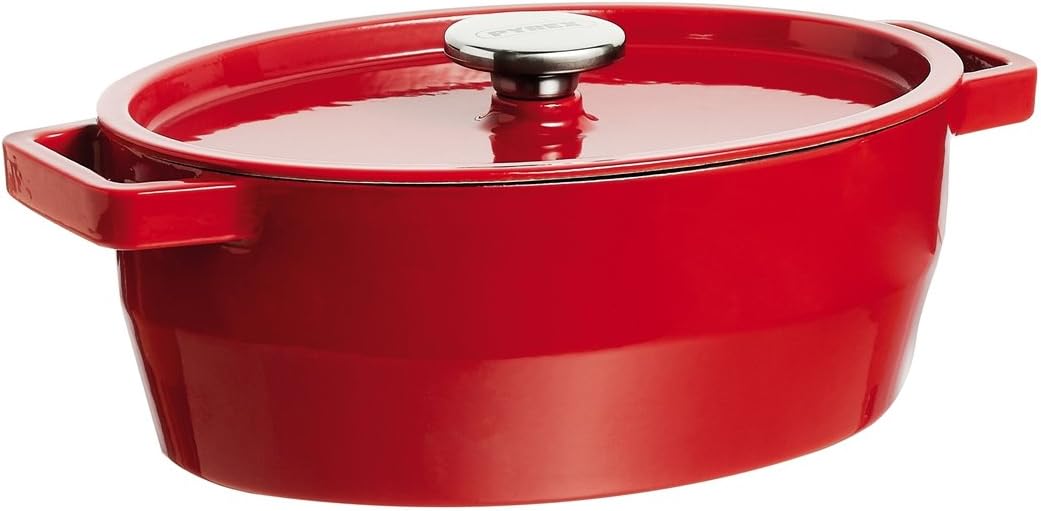 Pyrex Bratentopf, Gusseisen, rot