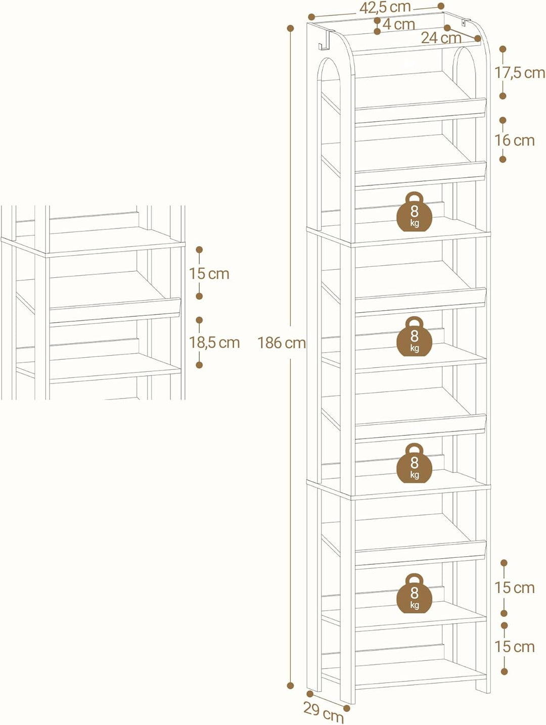 Hzuaneri Vertikales Schuhregal, 11 Ebenen Schmale Schuhregale, Holz-Schuh-Organizer für Schrank, Ein