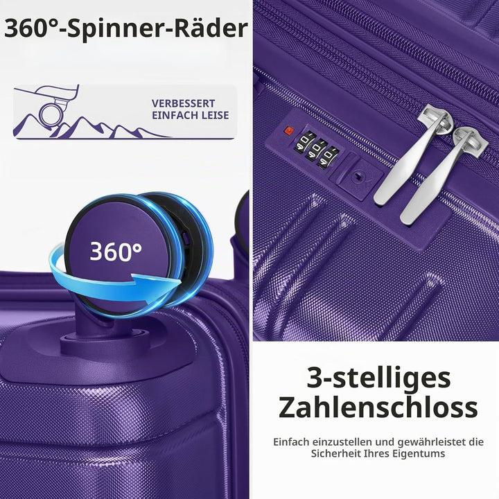 LARVENDER Koffersatz 6-teilig, erweiterbarer Hartschalenkoffer mit Drehradrollen und Schloss, leicht