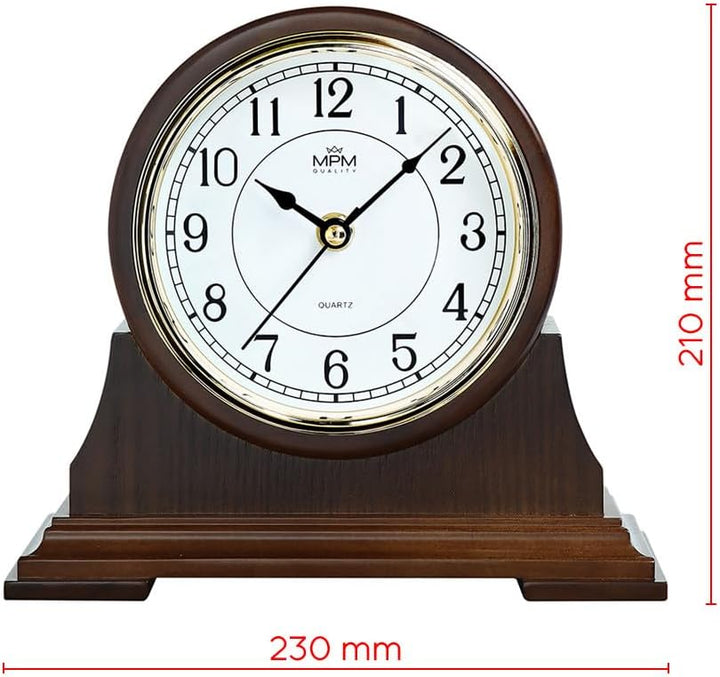 MPM Quality Retro Wood Tischuhr, Traditionelle und Elegante Holztischuhr, Präziser Quarz-Schrittmoto