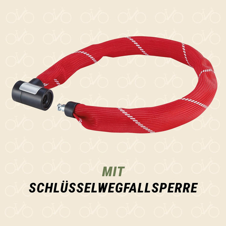 Prophete Fahrrad Kettenschloss – 110 cm Länge, Ø 8,5 mm gehärtete Stahlkette mit Textilschutz, inkl.