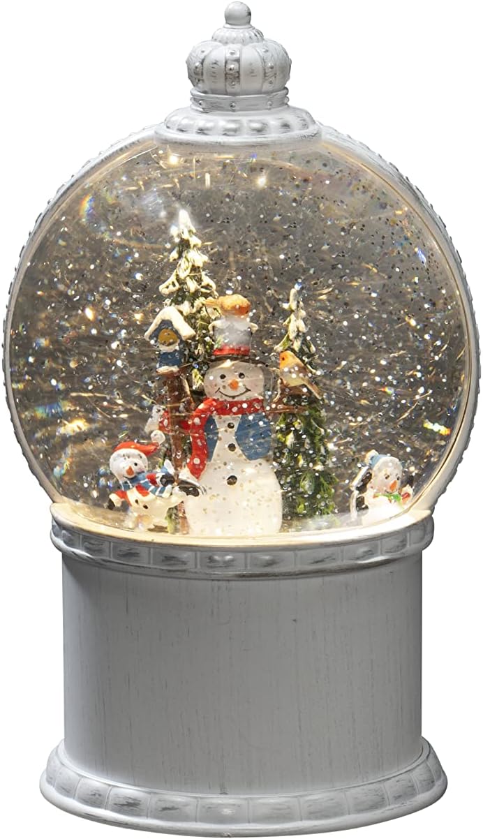 Konstsmide LED Kugellaterne, Schneemann mit Baum", weiss, wassergefüllt, wählbare Energiefunktion, m