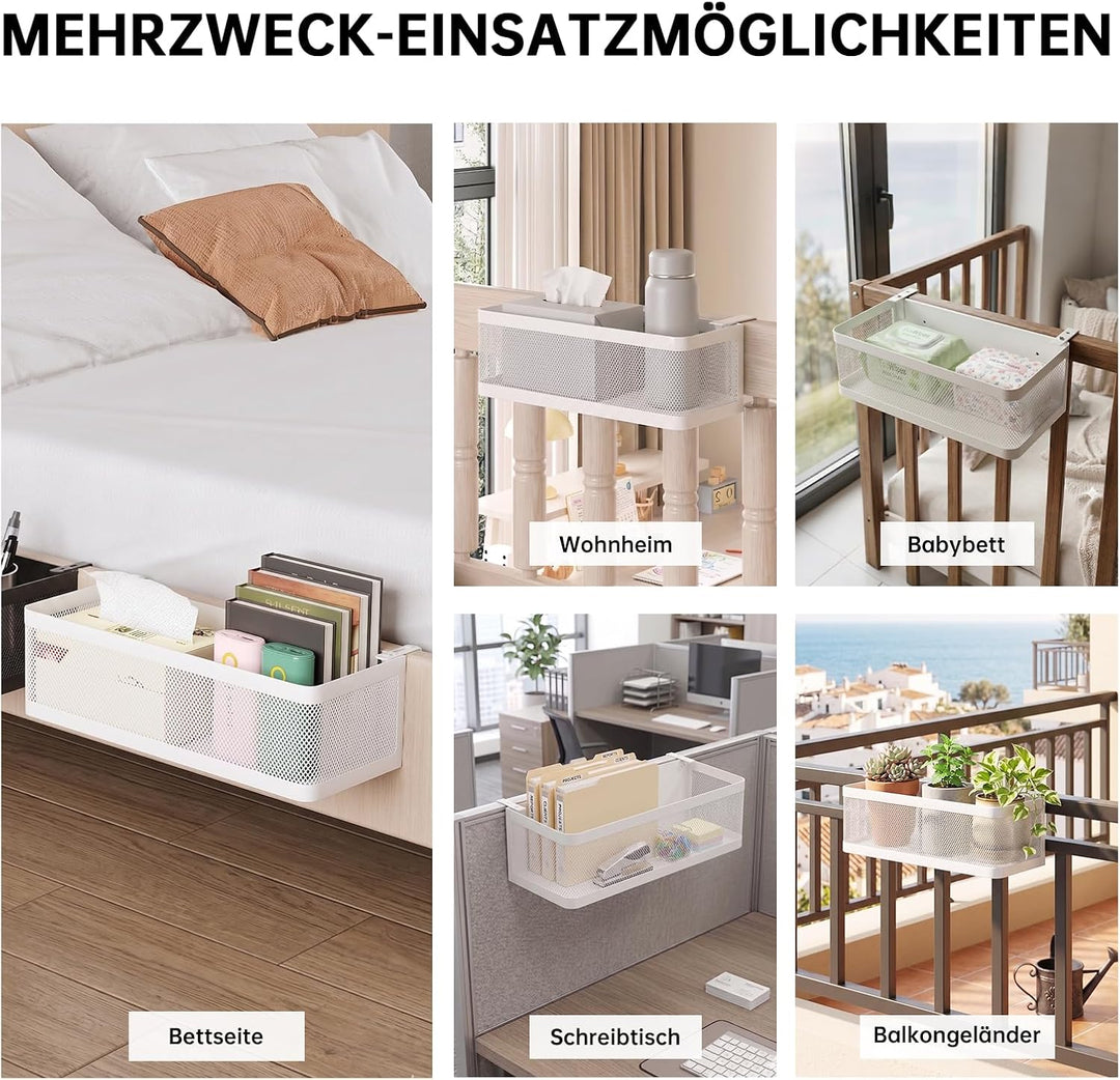 Bettablage zum Einhängen, Bett Organizer für Schlafzimmer &amp; Wohnheim, XL Weiss 35 × 13 × 10 cm, Weis