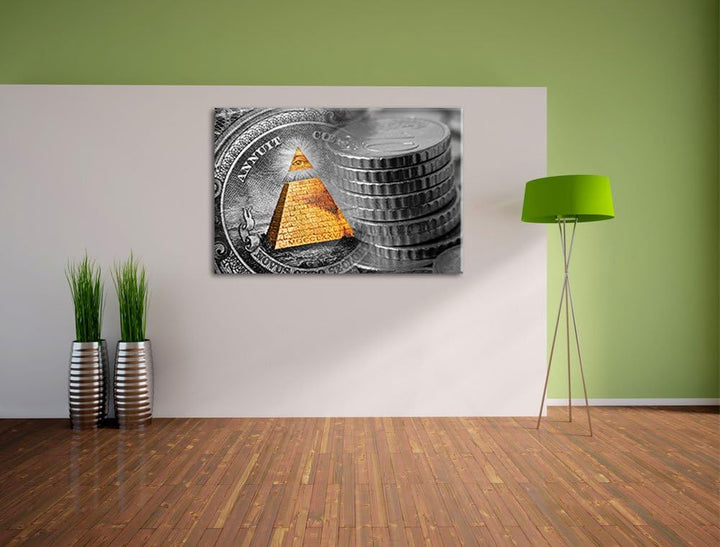 Illuminati Pyramide, black and white Dollar schwarz/weiss Format: 100x70 auf Leinwand, XXL riesige B