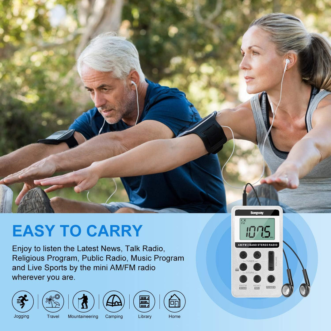 Songway AM/FM-Taschenradio Stereo mit Kopfhörer-LCD-Display USB Wiederaufladbar Hervorragender DSP-E