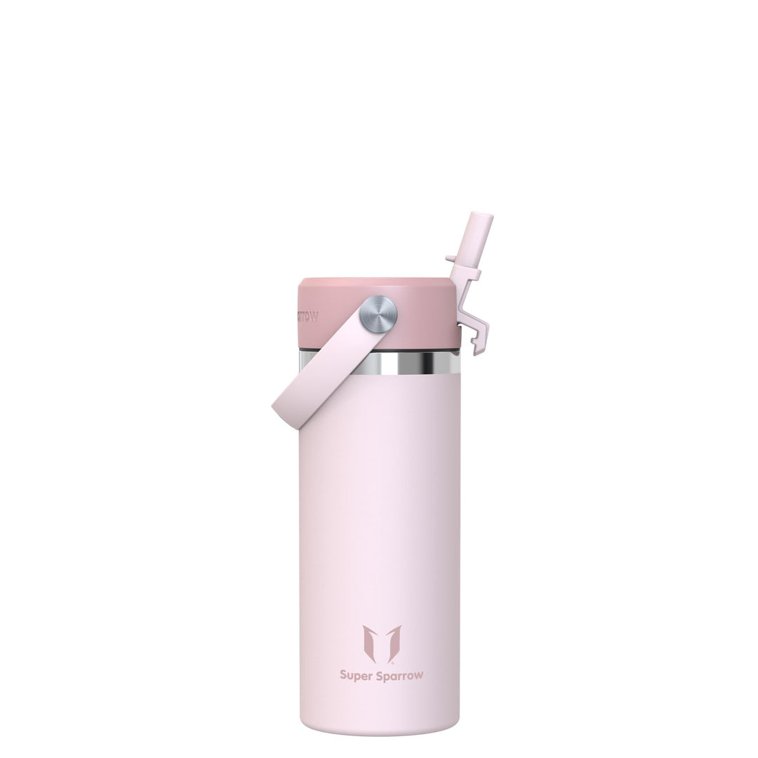Sparrow Kinder Trinkflasche Edelstahl 500ml Thermosflasche mit Strohhalm 500 ml Rosa, 500 ml Rosa