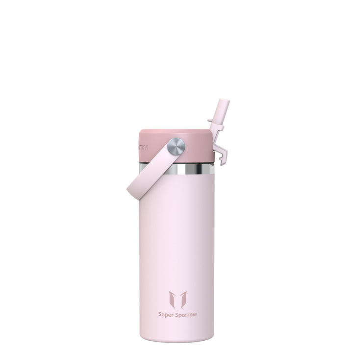 Sparrow Kinder Trinkflasche Edelstahl 500ml Thermosflasche mit Strohhalm 500 ml Rosa, 500 ml Rosa