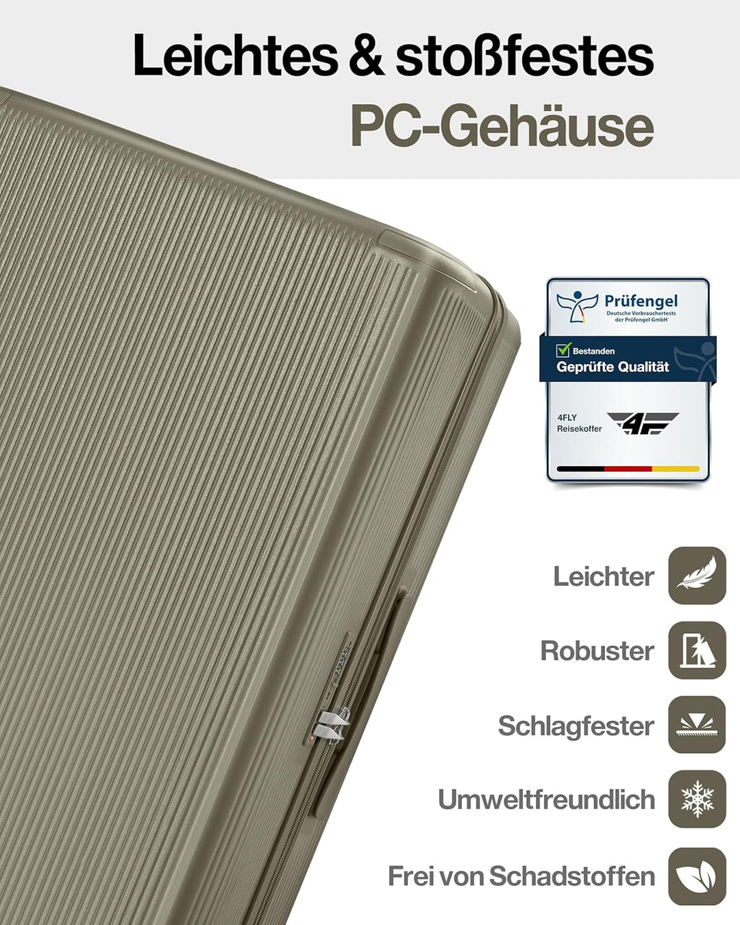 Leichter Premium Hartschalen-Reisekoffer L - Gross 68 cm (67L) – Trolley Koffer mit TSA-Schloss, 4 S