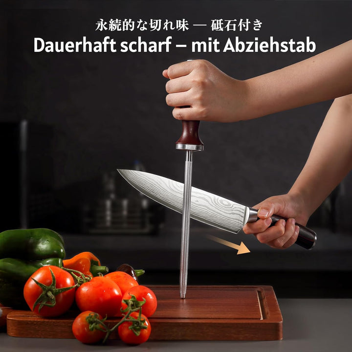 Paudin Messerblock Set mit 9-TLG, Scharfes Hochwertiges Küchenmesser Set aus Edelstahl, Messerblock