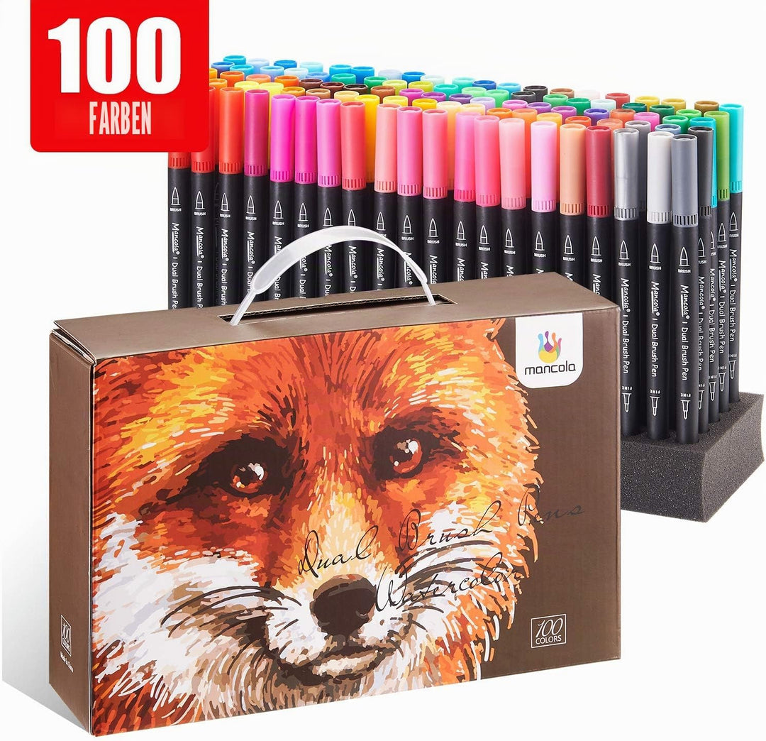 mancola 100 Filzstift Set, Aquarell Marker Stift Set Doppelspitze Textmarker, bullet journal stifte
