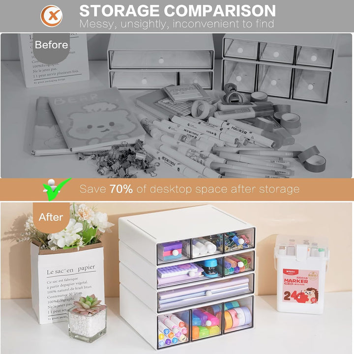 Desk Aufbewahrungsbox mit 9 Schubladen, ToyaJeco 4 Lagen Stapelbare Desktop Craft Storage-Schubladen