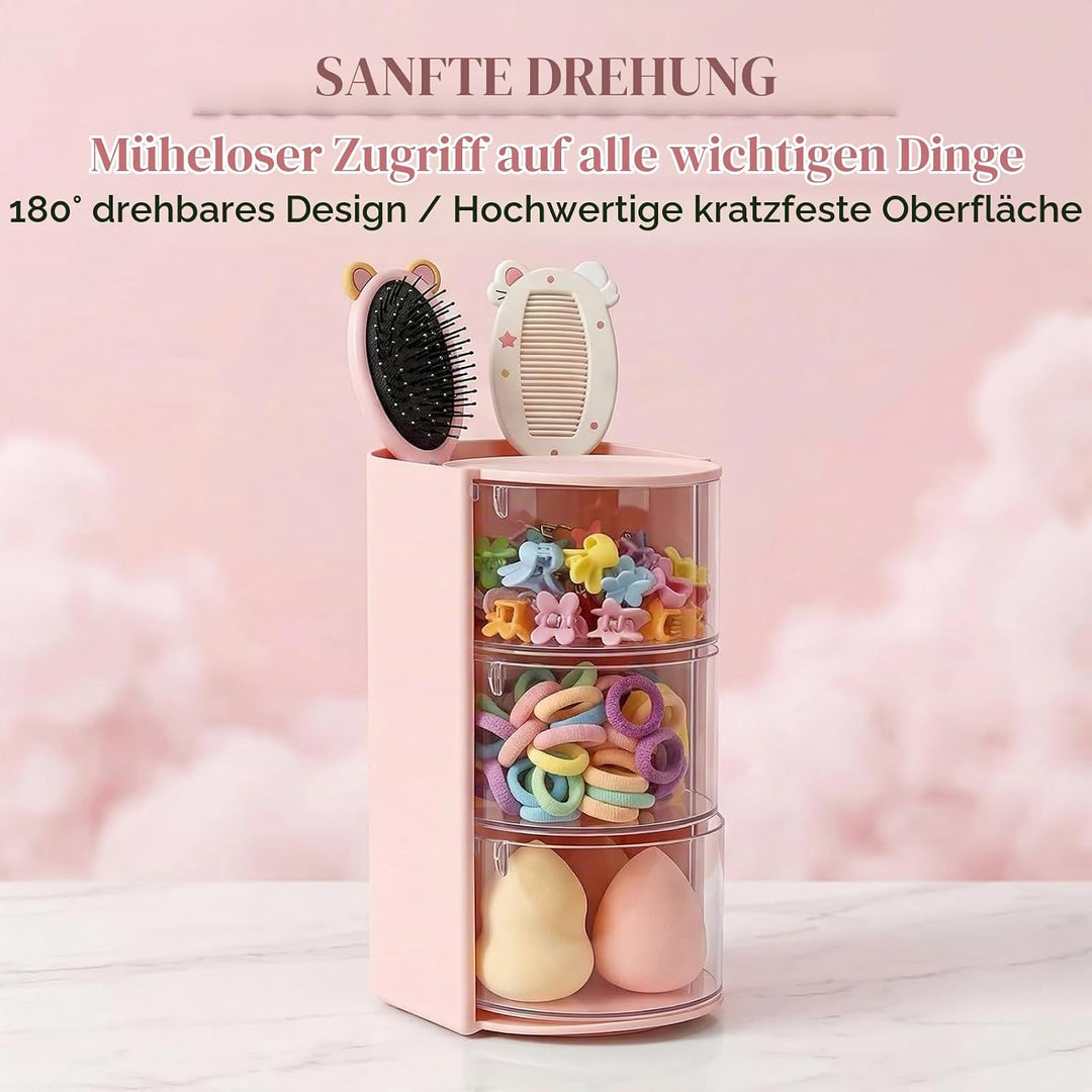 Make Up Organizer, Skincare Organizer mit Haargummi Aufbewahrung, Drehbarer Kosmetik Organizer für S