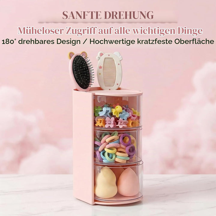 Make Up Organizer, Skincare Organizer mit Haargummi Aufbewahrung, Drehbarer Kosmetik Organizer für S