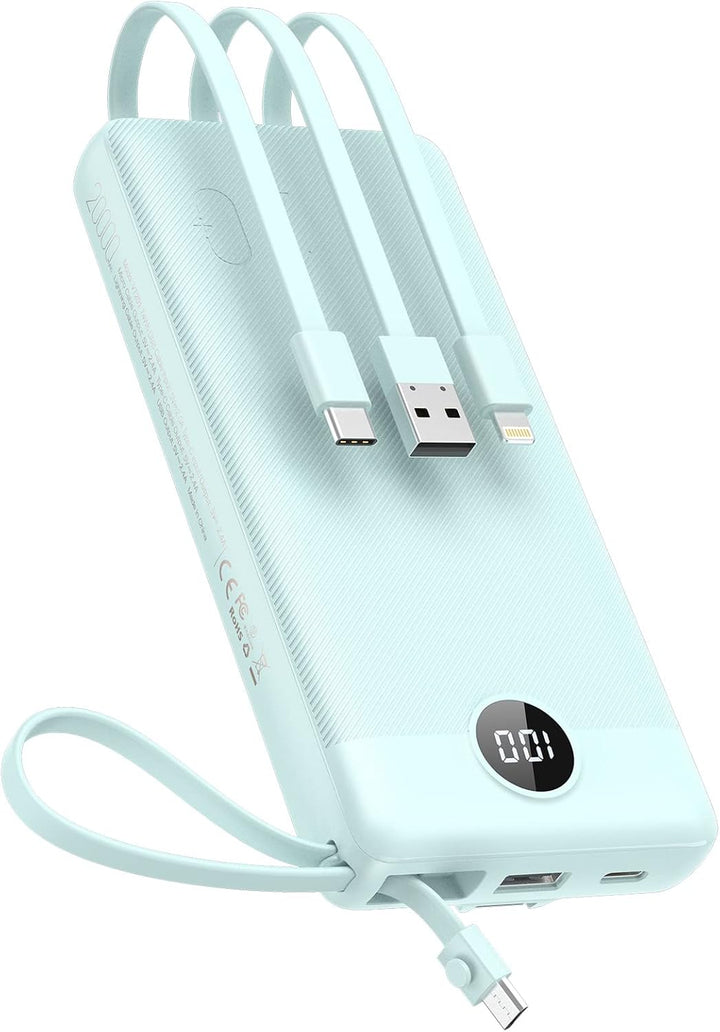 Powerbank 20000mAh Power Bank mit Kabel VEEKTOMX Powerbank USB C Tragbares Ladegerät 5 Ausgängen LED