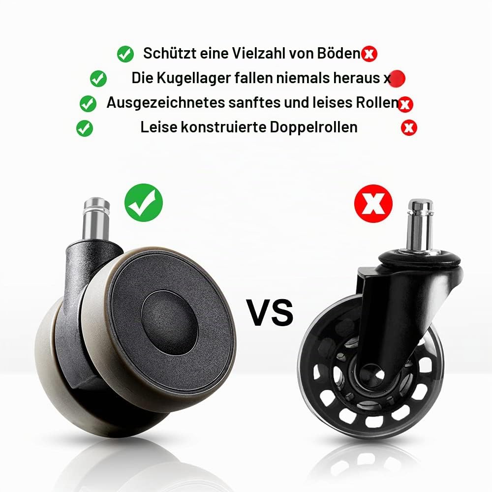 Bürostuhl Rollen 11mm Hartbodenrollen für Bürostühle 5er Set Ersatzrollen Schreibtischstuhl Rollen,
