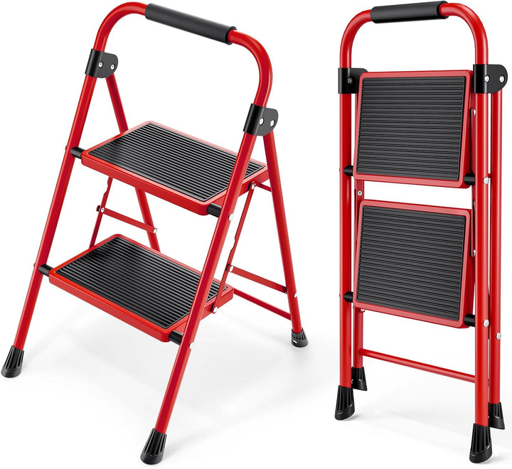 KINGRACK 2 Stufen Leiter, Trittleiter mit Handläufen, Stufenleiter, Klappleiter Tritthocker, Klapptr