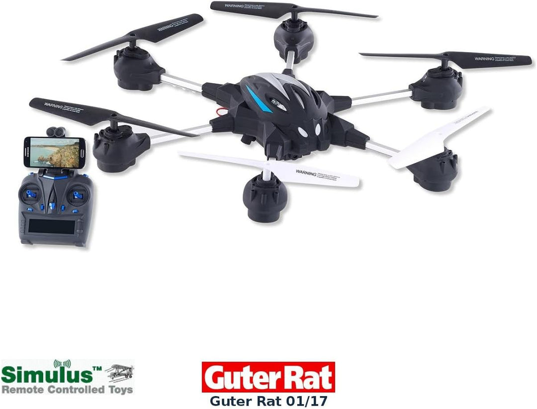 Simulus Drohnen: Hexacopter GH-50.cam mit VGA-Kamera & Live-View per WLAN, 2,4 GHz, App (Drohne Kame